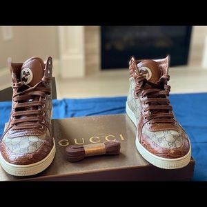 Gucci GG High Top Sneakers with Crocodile Trim